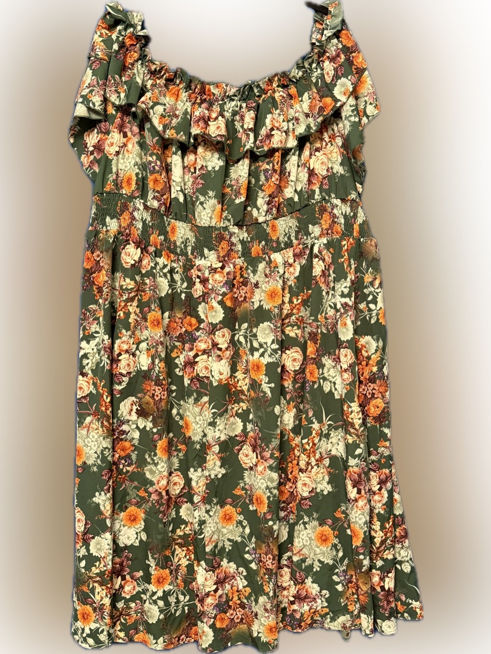 Olive Floral Ruffle Sundress for Women